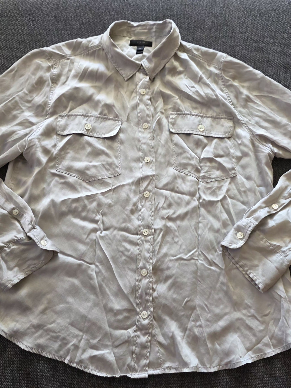 J. Crew Light Gray Casual Button-Down Shirt 100% Silk 14
